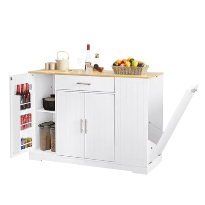 53 Inch Large Kitchen Island With Trash Can Storage Cabinet(no include stool)