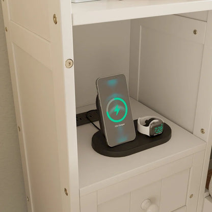 Wood Platform Bed with All-In-One Bookcase Cabinets Shelves Built-in Charging Stations - Captain Bed Frame with Storage Drawers