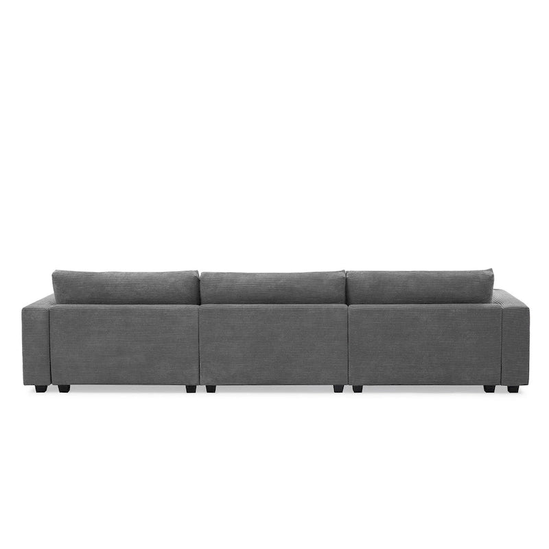 L Shaped Cloud Couch Corduroy Sectional Sofa w/USB, Chaise, Cup Holder
