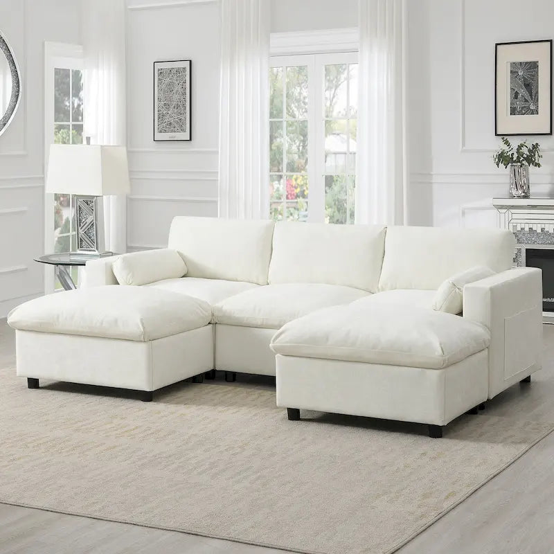 U Shaped Chenille Modular Sectional Cloud Sofa with 2 Ottoman, Pillows