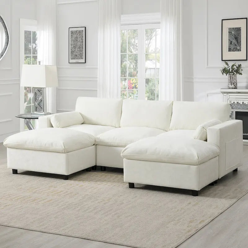 U Shaped Chenille Modular Sectional Cloud Sofa with 2 Ottoman, Pillows