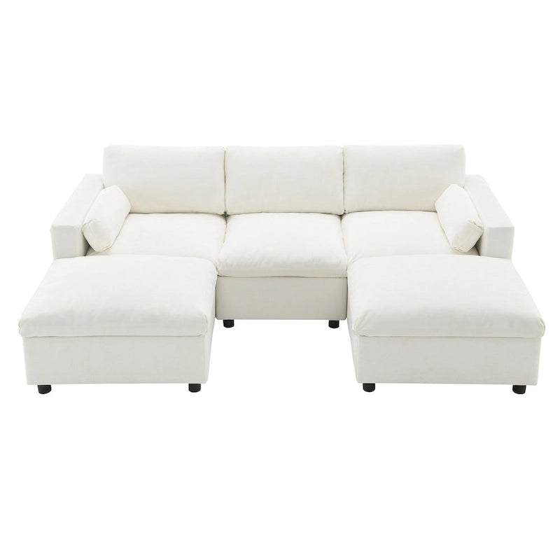 U Shaped Chenille Modular Sectional Cloud Sofa with 2 Ottoman, Pillows