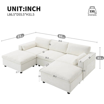 U Shaped Chenille Modular Sectional Cloud Sofa with 2 Ottoman, Pillows