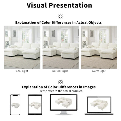 U Shaped Chenille Modular Sectional Cloud Sofa with 2 Ottoman, Pillows