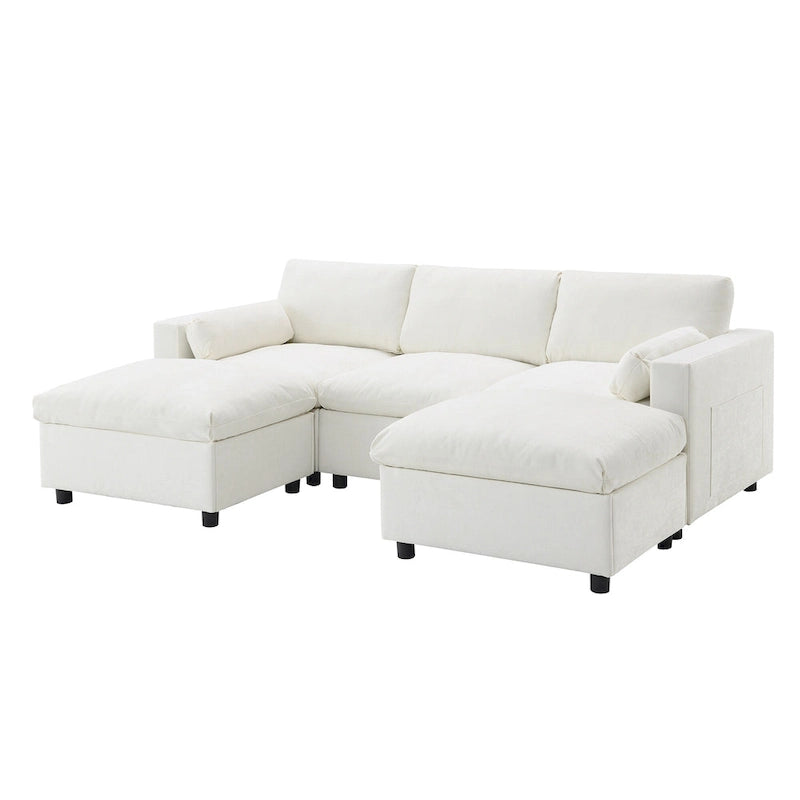 U Shaped Chenille Modular Sectional Cloud Sofa with 2 Ottoman, Pillows