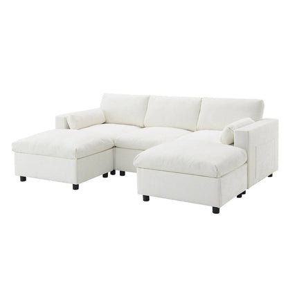 U Shaped Chenille Modular Sectional Cloud Sofa with 2 Ottoman, Pillows