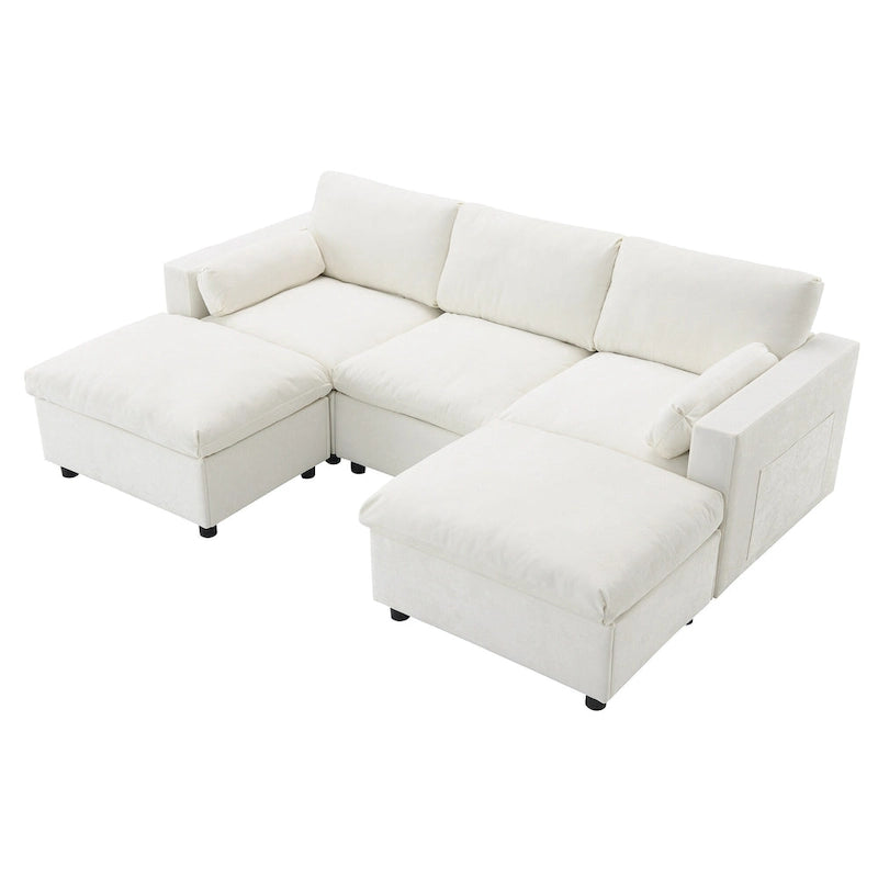 U Shaped Chenille Modular Sectional Cloud Sofa with 2 Ottoman, Pillows