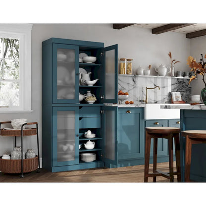 Palace Imports 100% Solid Wood Pantry Cabinet with Frosted Glass Doors, 2-Drawers and Adjustable Shelves - 32 x 71.5
