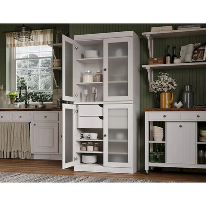 Palace Imports 100% Solid Wood Pantry Cabinet with Frosted Glass Doors, 2-Drawers and Adjustable Shelves - 32 x 71.5