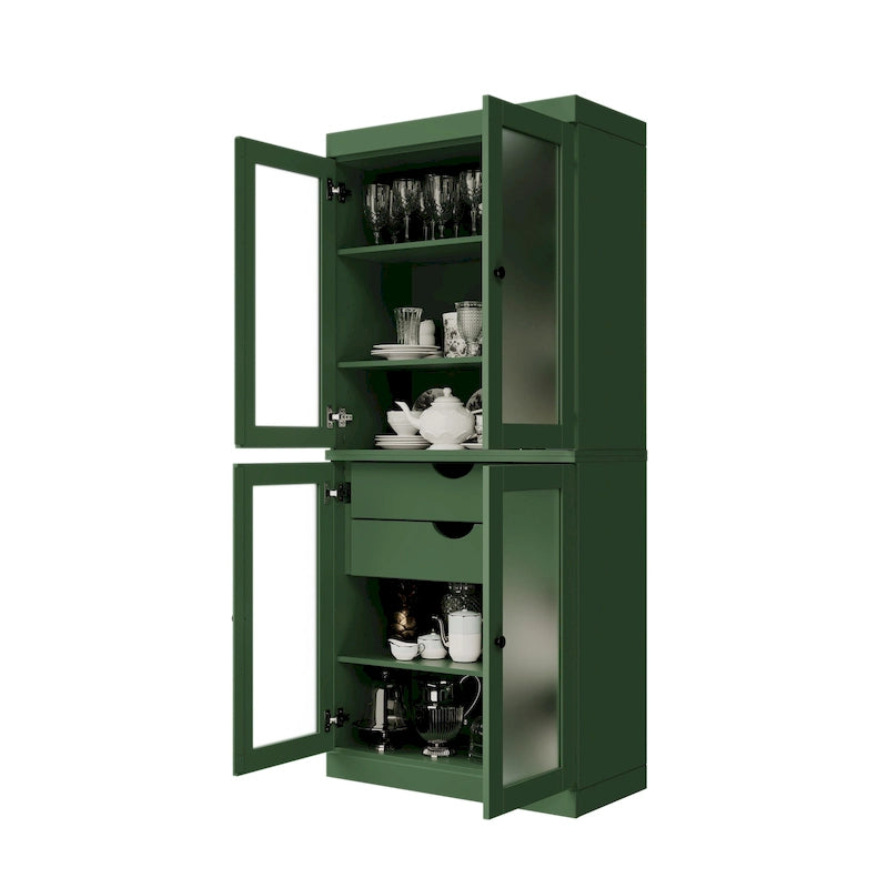 Palace Imports 100% Solid Wood Pantry Cabinet with Frosted Glass Doors, 2-Drawers and Adjustable Shelves - 32 x 71.5