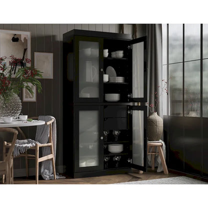 Palace Imports 100% Solid Wood Pantry Cabinet with Frosted Glass Doors, 2-Drawers and Adjustable Shelves - 32 x 71.5