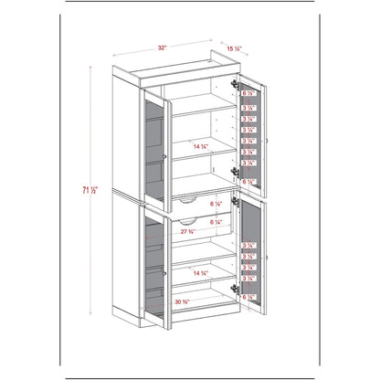 Palace Imports 100% Solid Wood Pantry Cabinet with Frosted Glass Doors, 2-Drawers and Adjustable Shelves - 32 x 71.5
