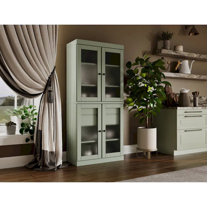 Palace Imports 100% Solid Wood Pantry Cabinet with Frosted Glass Doors, 2-Drawers and Adjustable Shelves - 32 x 71.5