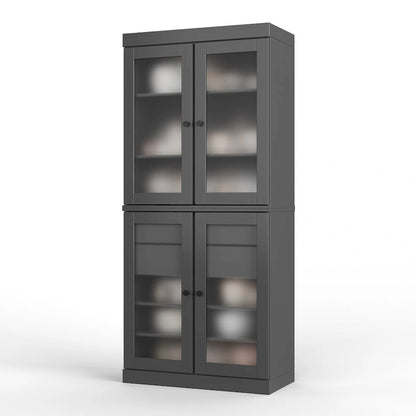 Palace Imports 100% Solid Wood Pantry Cabinet with Frosted Glass Doors, 2-Drawers and Adjustable Shelves - 32 x 71.5