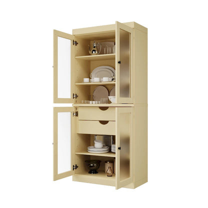 Palace Imports 100% Solid Wood Pantry Cabinet with Frosted Glass Doors, 2-Drawers and Adjustable Shelves - 32 x 71.5