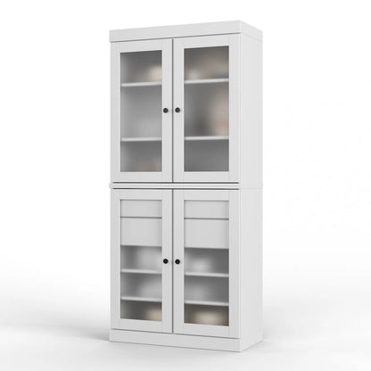 Palace Imports 100% Solid Wood Pantry Cabinet with Frosted Glass Doors, 2-Drawers and Adjustable Shelves - 32 x 71.5