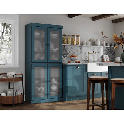 Palace Imports 100% Solid Wood Pantry Cabinet with Frosted Glass Doors, 2-Drawers and Adjustable Shelves - 32 x 71.5