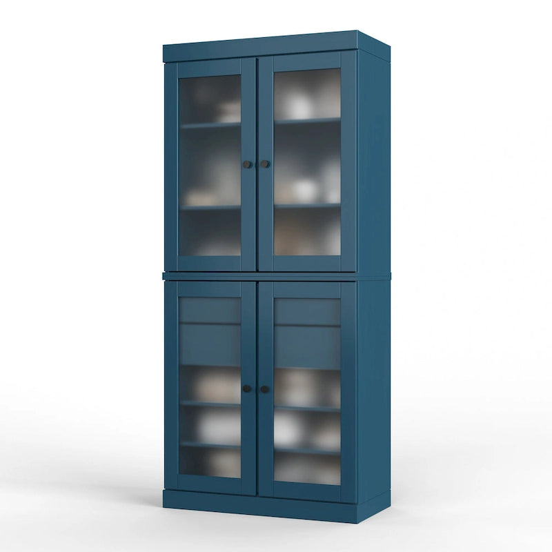 Palace Imports 100% Solid Wood Pantry Cabinet with Frosted Glass Doors, 2-Drawers and Adjustable Shelves - 32 x 71.5