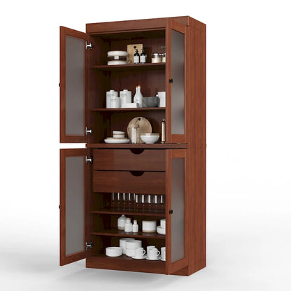 Palace Imports 100% Solid Wood Pantry Cabinet with Frosted Glass Doors, 2-Drawers and Adjustable Shelves - 32 x 71.5