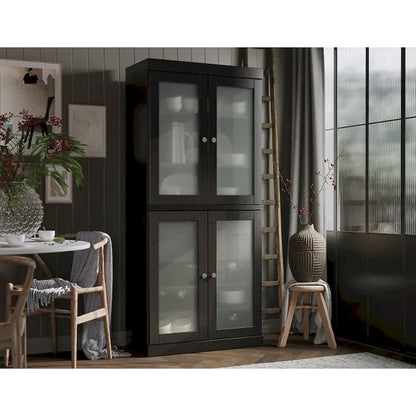 Palace Imports 100% Solid Wood Pantry Cabinet with Frosted Glass Doors, 2-Drawers and Adjustable Shelves - 32 x 71.5