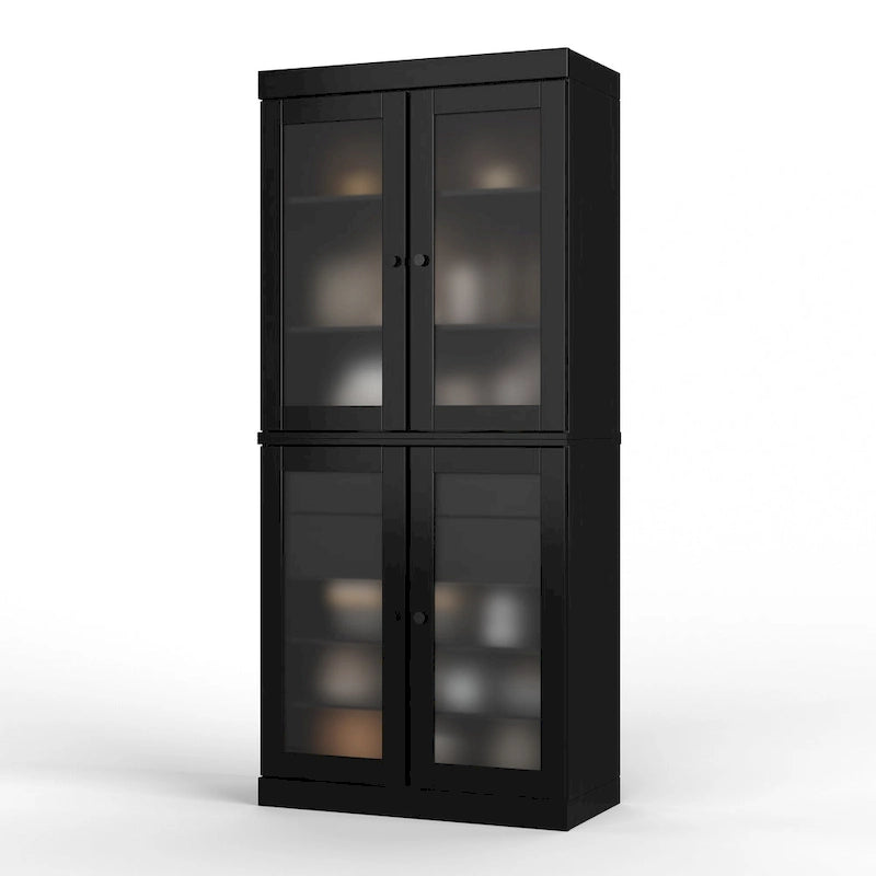 Palace Imports 100% Solid Wood Pantry Cabinet with Frosted Glass Doors, 2-Drawers and Adjustable Shelves - 32 x 71.5