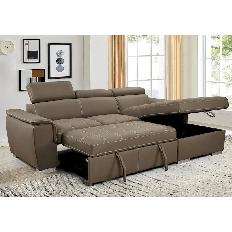 Roomfitters 97 Convertible Sectional Sofa with Storage Chaise, Adjustable Headrests, Contemporary L-Shaped Sleeper Corner Sofa