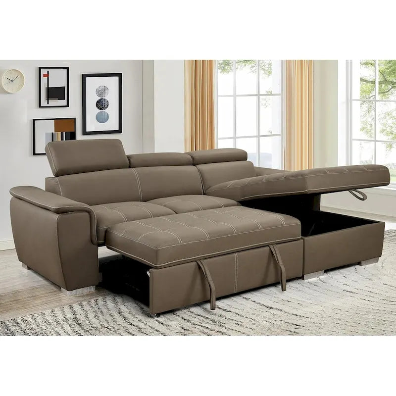 Roomfitters 97 Convertible Sectional Sofa with Storage Chaise, Adjustable Headrests, Contemporary L-Shaped Sleeper Corner Sofa
