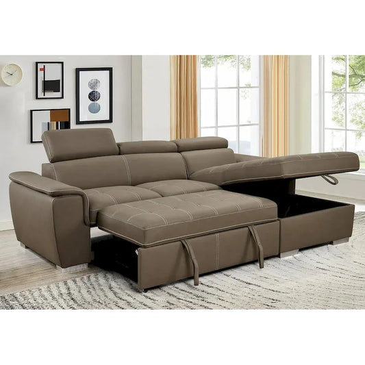 Roomfitters 97 Convertible Sectional Sofa with Storage Chaise, Adjustable Headrests, Contemporary L-Shaped Sleeper Corner Sofa