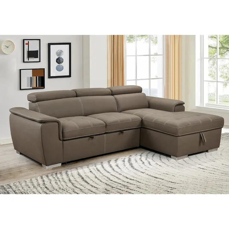 Roomfitters 97 Convertible Sectional Sofa with Storage Chaise, Adjustable Headrests, Contemporary L-Shaped Sleeper Corner Sofa