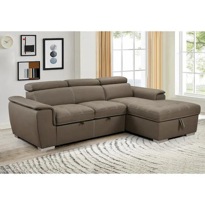Roomfitters 97 Convertible Sectional Sofa with Storage Chaise, Adjustable Headrests, Contemporary L-Shaped Sleeper Corner Sofa