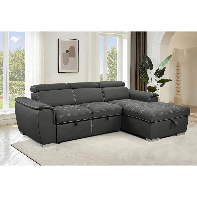 Roomfitters 97 Convertible Sectional Sofa with Storage Chaise, Adjustable Headrests, Contemporary L-Shaped Sleeper Corner Sofa