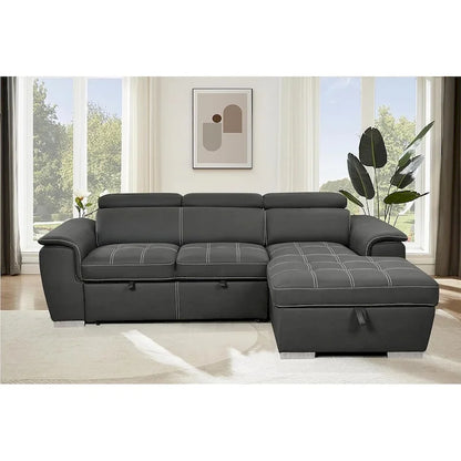 Roomfitters 97 Convertible Sectional Sofa with Storage Chaise, Adjustable Headrests, Contemporary L-Shaped Sleeper Corner Sofa