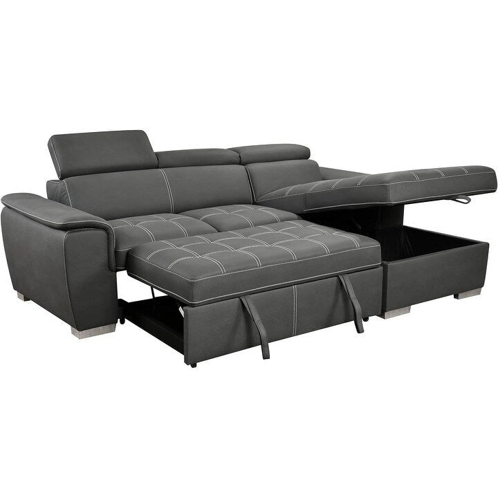 Roomfitters 97 Convertible Sectional Sofa with Storage Chaise, Adjustable Headrests, Contemporary L-Shaped Sleeper Corner Sofa