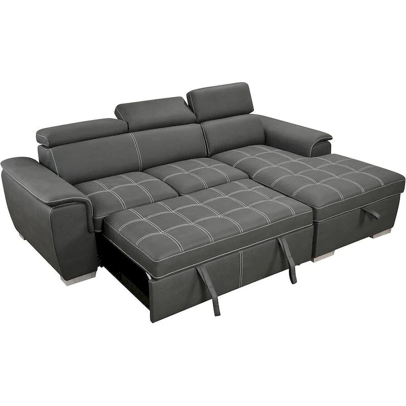 Roomfitters 97 Convertible Sectional Sofa with Storage Chaise, Adjustable Headrests, Contemporary L-Shaped Sleeper Corner Sofa