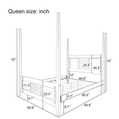 Queen Size Solid Pine Four Poster Bed with 75 Tall Four Poster Bed Frame