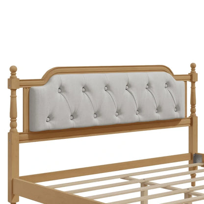 Queen Size Wood Platform Bed Frame with Tufted Headboard with Elegant Handcrafted Design, Sturdy Wooden Slats