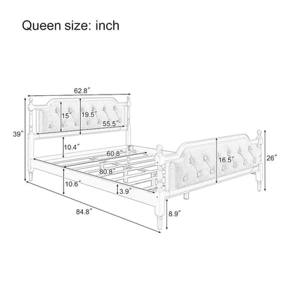 Queen Size Wood Platform Bed Frame with Tufted Headboard with Elegant Handcrafted Design, Sturdy Wooden Slats