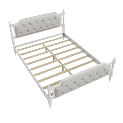 Queen Size Wood Platform Bed Frame with Tufted Headboard with Elegant Handcrafted Design, Sturdy Wooden Slats