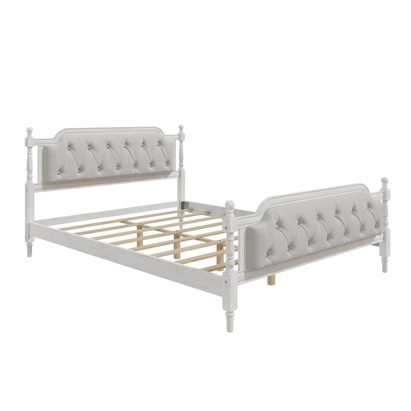 Queen Size Wood Platform Bed Frame with Tufted Headboard with Elegant Handcrafted Design, Sturdy Wooden Slats