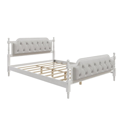 Queen Size Wood Platform Bed Frame with Tufted Headboard with Elegant Handcrafted Design, Sturdy Wooden Slats