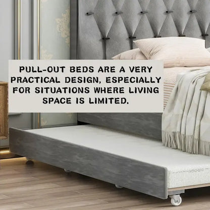 Queen Size Platform Bed with Gold Tufted Headboard with Trundle And Storage Drawers (600lb Capacity)