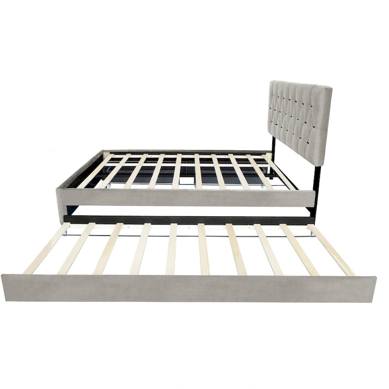 Queen Size Platform Bed with Gold Tufted Headboard with Trundle And Storage Drawers (600lb Capacity)