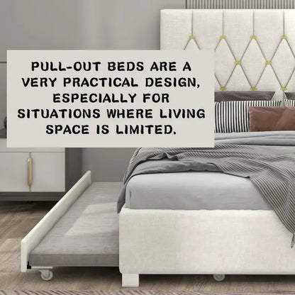 Queen Size Platform Bed with Gold Tufted Headboard with Trundle And Storage Drawers (600lb Capacity)