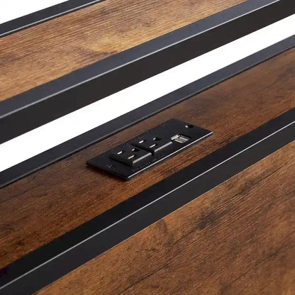 Twin Size Metal Platform Bed with Wooden Headboard and Footboard with USB Liner