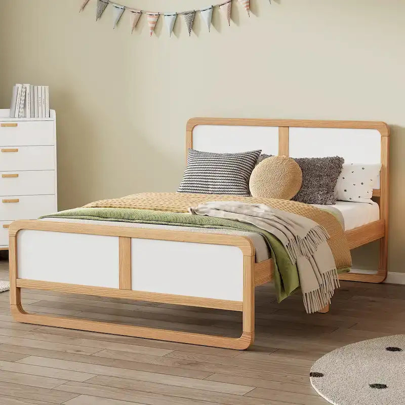 Full Size Modern Style Solid Wood Platform Bed with Support Legs for Adults for Bedroom