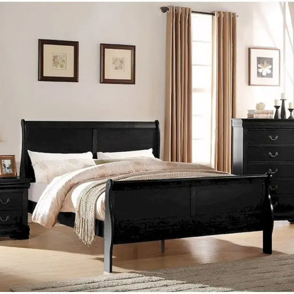 King Size Transitional Solid Wood Bed with Veneers and Brass Hardware