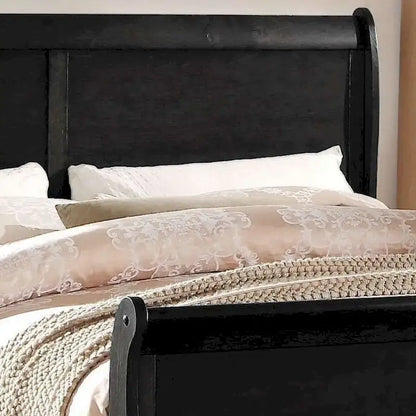 King Size Transitional Solid Wood Bed with Veneers and Brass Hardware
