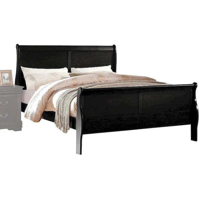 King Size Transitional Solid Wood Bed with Veneers and Brass Hardware