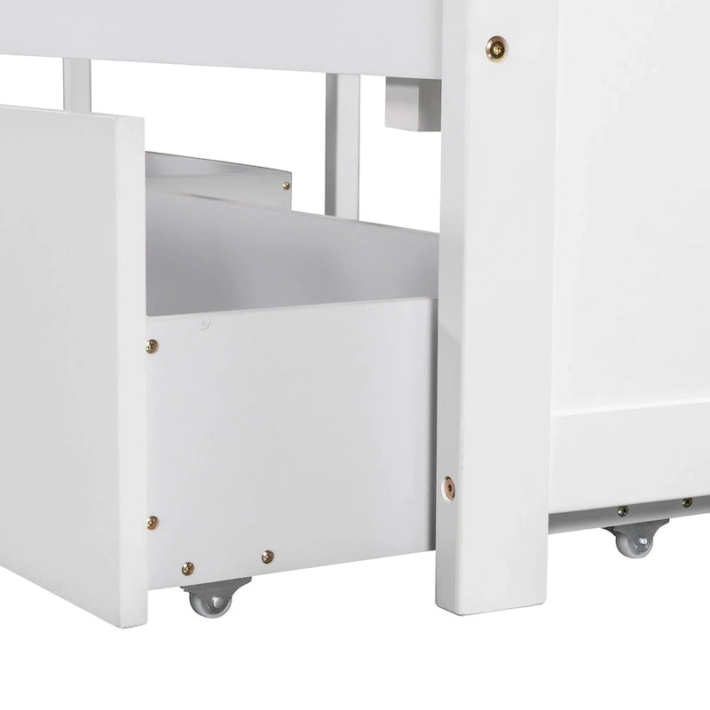 White Modern Twin Size L-shaped Platform Bed with Trundle and Drawers for Bedroom