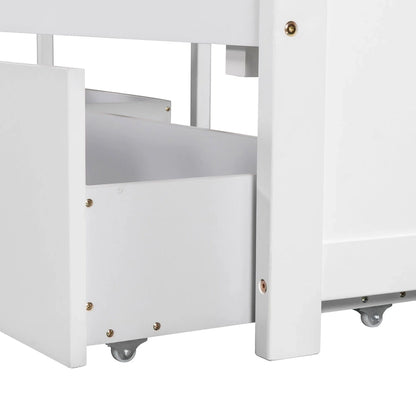 White Modern Twin Size L-shaped Platform Bed with Trundle and Drawers for Bedroom